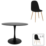 Τραπεζαρία Bella-Balou Pakoworld σετ 5τεμ mdf Μαύρο-Ύφασμα Μαύρο Φ120x73εκ