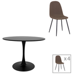 Τραπεζαρία Bella-Balou Pakoworld σετ 5τεμ mdf Μαύρο-Ύφασμα Καφέ Φ100x73εκ