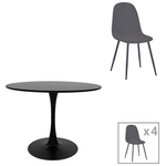 Τραπεζαρία Bella-Balou Pakoworld σετ 5τεμ mdf Μαύρο-Βελούδο Ανθρακί Φ100x73εκ