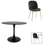 Τραπεζαρία Balou-Maley Pakoworld σετ 5τεμ mdf Μαύρο-Βελούδο Ανθρακί Φ120x73εκ