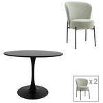 Τραπεζαρία Balou-Houlian Pakoworld σετ 3τεμ mdf Μαύρο-Ύφασμα Μέντα Φ80x73εκ