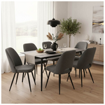 Τραπεζαρία Gustas-Renish Pakoworld σετ 7τεμ Γκρι Μαρμάρου -Μπουκλέ Γκρι 160x80x75εκ