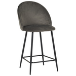 Σκαμπό Μπαρ Μεσαίου Ύψους Perch Pakoworld Βελούδο σε Ανθρακί Απόχρωση με Μαύρα Μεταλλικά Πόδια 50x43x99εκ