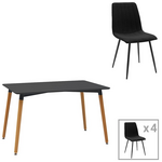 Τραπεζαρία Natali-Noor Pakoworld σετ 5τεμ  mdf Μαύρο-Πόδια Φυσικό 120x80x76εκ