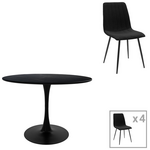 Τραπεζαρία Balou-Noor Pakoworld σετ 5τεμ mdf Μαύρο-Υφασμα Μαύρο Φ100x73εκ