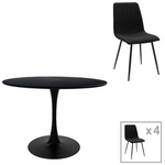 Τραπεζαρία Balou-Noor Pakoworld σετ 5τεμ mdf Μαύρο-Ύφασμα Μαυρο Φ120x73εκ