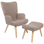 Πολυθρόνα-Μπερζέρα με Υποπόδιο Gerlina Pakoworld Γκρι-Μπεζ Ύφασμα με Πόδι σε Φυσική Απόχρωση 71x64x94εκ