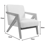 Πολυθρόνα Garifa Pakoworld Λευκό Ύφασμα με Πόδι σε Φυσική Απόχρωση 79x75x75εκ