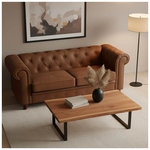 Τραπέζι Σαλονιού Miles Pakoworld Μασίφ Ξύλο Ακακίας Πάχους 3.7-4εκ σε Καρυδί Απόχρωση με Μαύρα Μεταλλικά Πόδια 115x60x45εκ