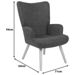 Πολυθρόνα-Μπερζέρα Gerlina Pakoworld Ανθρακί Ύφασμα με Πόδι σε Φυσική Απόχρωση 71x64x94εκ