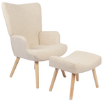 Πολυθρόνα-Μπερζέρα με Υποπόδιο Gerlina Pakoworld Κρεμ Ύφασμα με Πόδι σε Φυσική Απόχρωση 71x64x94εκ