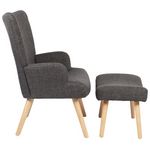 Πολυθρόνα-Μπερζέρα με Υποπόδιο Gerlina Pakoworld Ανθρακί Ύφασμα με Πόδι σε Φυσική Απόχρωση 71x64x94εκ