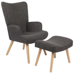 Πολυθρόνα-Μπερζέρα με Υποπόδιο Gerlina Pakoworld Ανθρακί Ύφασμα με Πόδι σε Φυσική Απόχρωση 71x64x94εκ