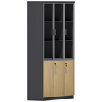 Ντουλάπα Γραφείου με Γυάλινες Πόρτες Lotus Pakoworld Χρώμα Φυσικό - Ανθρακί 120x40x200εκ