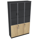 Ντουλάπα Γραφείου με Γυάλινες Πόρτες Lotus Pakoworld Χρώμα Φυσικό - Ανθρακί 120x40x200εκ