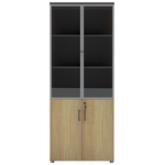 Ντουλάπα Γραφείου Επαγγελματική με Γυάλινες Πόρτες Lotus Pakoworld σε Φυσική-Ανθρακί Απόχρωση 80x40x200εκ