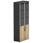 Ντουλάπα Γραφείου Επαγγελματική με Γυάλινες Πόρτες Lotus Pakoworld σε Φυσική-Ανθρακί Απόχρωση 80x40x200εκ