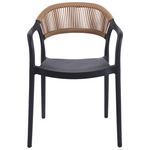 Πολυθρόνα Ankara Pakoworld Στοιβαζόμενη pp-pe Rattan σε Μαύρη-Φυσική Απόχρωση 54x55.5x77εκ