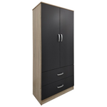 Ντουλάπα Δίφυλλη με 2 Συρτάρια Lego Pakoworld σε Sonoma-Ανθρακί Απόχρωση 80x42x180εκ