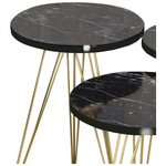 Βοηθητικά Τραπέζια Wakmi Pakoworld σετ 3τεμ Μαύρο Μαρμάρου Μελαμίνης-Χρυσο Μέταλλο