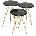 Βοηθητικά Τραπέζια Wakmi Pakoworld σετ 3τεμ Μαύρο Μαρμάρου Μελαμίνης-Χρυσο Μέταλλο