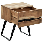 Κομοδίνο Imena Pakoworld Μασίφ Ξύλο Acacia σε Φυσικό Απόχρωση με Μαύρα Μεταλλικά Πόδια 45x35x56εκ