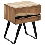 Κομοδίνο Imena Pakoworld Μασίφ Ξύλο Acacia σε Φυσικό Απόχρωση με Μαύρα Μεταλλικά Πόδια 45x35x56εκ