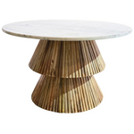 Τραπέζι Σαλονιού Havai Pakoworld Μασίφ Ξύλο Mango σε Φυσική Απόχρωση κ Λευκή Επιφάνεια Μαρμάρου Φ80x45εκ