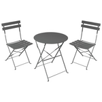 Τραπεζαρία Bistro Pakoworld σετ 3τεμ Μεταλλική Αναδιπλούμενη σε Ανθρακί Απόχρωση Φ60x71εκ