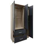 Ντουλάπα Τρίφυλλη με 2 Συρτάρια Lego Pakoworld σε Sonoma-Ανθρακί Απόχρωση 90x42x180εκ