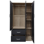 Ντουλάπα Τρίφυλλη με 2 Συρτάρια Lego Pakoworld σε Sonoma-Ανθρακί Απόχρωση 90x42x180εκ