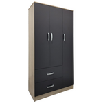 Ντουλάπα Τρίφυλλη με 2 Συρτάρια Lego Pakoworld σε Sonoma-Ανθρακί Απόχρωση 90x42x180εκ