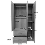 Ντουλάπα Τρίφυλλη με 2 Συρτάρια Lego Pakoworld σε Sonoma-Λευκή Απόχρωση 90x42x180εκ