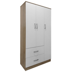 Ντουλάπα Τρίφυλλη με 2 Συρτάρια Lego Pakoworld σε Sonoma-Λευκή Απόχρωση 90x42x180εκ