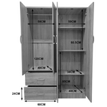 Ντουλάπα Τετράφυλλη με 2 Συρτάρια Lego Pakoworld σε Λευκή Απόχρωση 120.5x42x181εκ