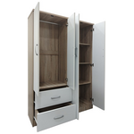 Ντουλάπα Τετράφυλλη με 2 Συρτάρια Lego Pakoworld σε Sonoma-Λευκή Απόχρωση 120.5x42x181εκ