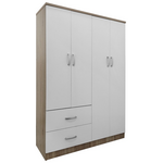 Ντουλάπα Τετράφυλλη με 2 Συρτάρια Lego Pakoworld σε Sonoma-Λευκή Απόχρωση 120.5x42x181εκ