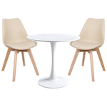 Τραπεζαρία Elijah-Gaston Pakoworld σετ 3τεμ pp-pu σε Taupe-Λευκή Απόχρωση με Φυσικό Πόδι Φ60x74εκ