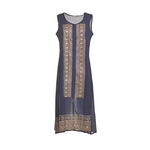 Ble Φορεμα Μακρυ Αμανικο σε Μπλε Χρωμα με Χρυσα Σχεδια one Size (100% Cotton)