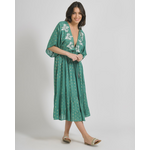 Ble Φορεμα Μακρυ Κοντομανικο σε Σκουρο Πρασινο Χρωμα με Lurex ονε Size (100% Modal)