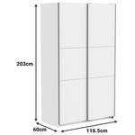 Ντουλάπα Ρούχων Kawen Pakoworld Δίφυλλη με Συρόμενες Πόρτες Λευκό 116.5x60x203εκ