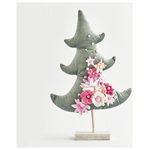 Βελουδινο Δεντρακι, Πρασινο με ροζ Λουλουδια, 22.5x35cm