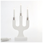 Κηροπηγιο Λευκο, με 3 Κερακια led Θερμα Λευκα, με Μετασχηματιστη, Ξυλινο, 17,5x7x38,5cm