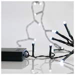 Σειρα Μπαταριας, 20 led 5mm, με Χρονοδιακοπτη, Προεκταση Παροχης 50cm, Πρασινο Καλωδιο, Λευκο Led, ανα 10cm, Ip20