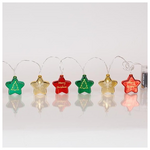 Σειρα, 10 led 5mm, με Πλαστικα Αστερια Πολυχρωμα,, Μπαταριας 3xaa, Timer, Διαφανο pvc Καλωδιο, Θερμο Λευκο Led, ανα 10cm, Προεκταση Παροχης 30cm, Ip20