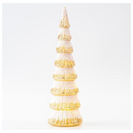 Δεντρακι Γυαλινο, Χρυσο με Λευκο Glitter, Φωτιζομενο, Μπαταριας, 8,5x36cm