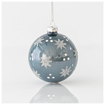 Γυαλινη Μπαλα, Γυαλιστερη Ανθρακι, με Glitter Χιονονιφαδες, σετ 4τμχ, 8cm