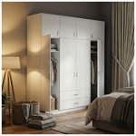 Ντουλάπα Τετράφυλλη Royal Pakoworld με Συρτάρια και Πατάρι Λευκό 200x58x230εκ