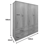 Ντουλάπα Τετράφυλλη με Συρτάρια Lego Pakoworld Sonoma 160x42x180εκ