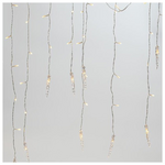 Βροχη, 96 led με 16 Σταλακτιτες 9,5cm, 31v Μετασχηματιστης, με Προγραμμα, Επεκταση εωσ 3, Διαφανο Καλωδιο, Θερμο Λευκο Led, 80x300cm (6/7/5), Προεκταση Παροχης 300cm, Ip44